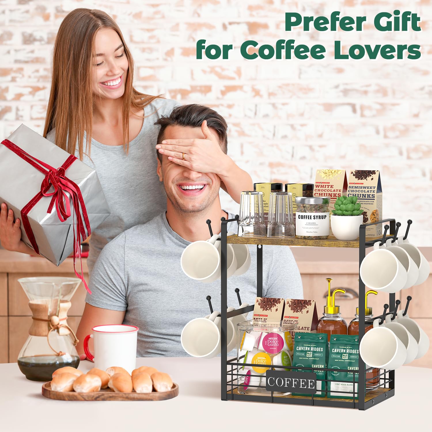 EsLuker.ly mug tree with guardrail protects delicate items on the first tier