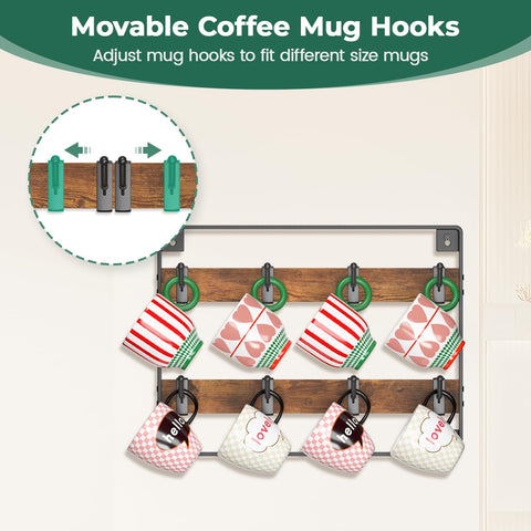 EsLuker.ly 24 movable hooks flexibly arrange mugs of different shapes