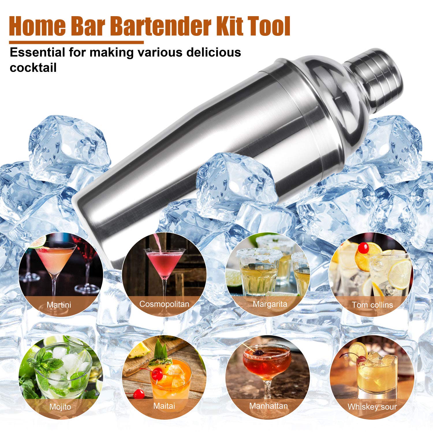 Esmula Bartender Kit with ice tongs and muddler for fresh, well-balanced beverages.