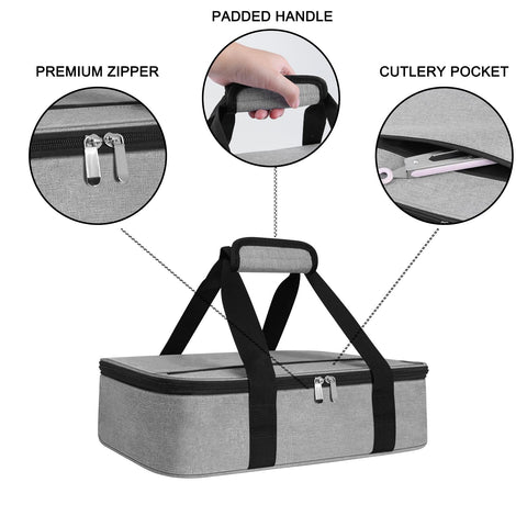 Esouler insulated casserole carrier top pocket keeps utensils and napkins handy