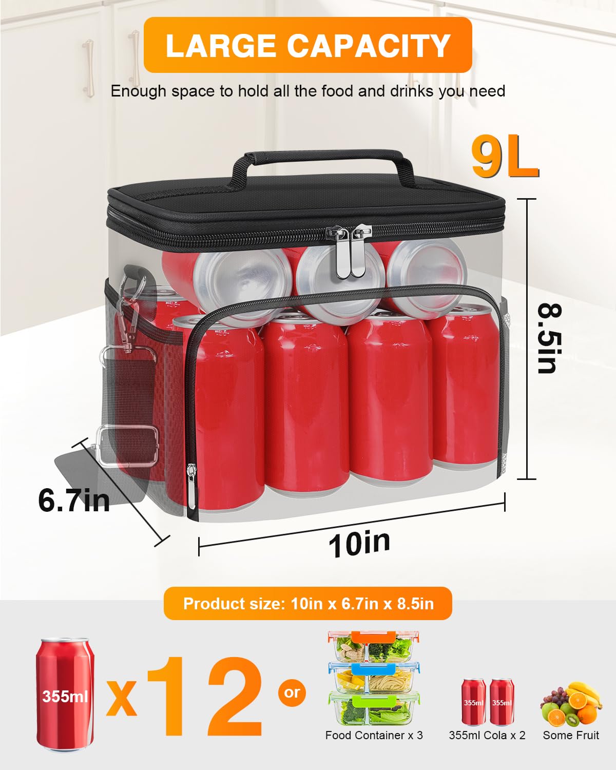 Esouler insulated lunch bag with 3-layer insulation preserves warm or cool foods.