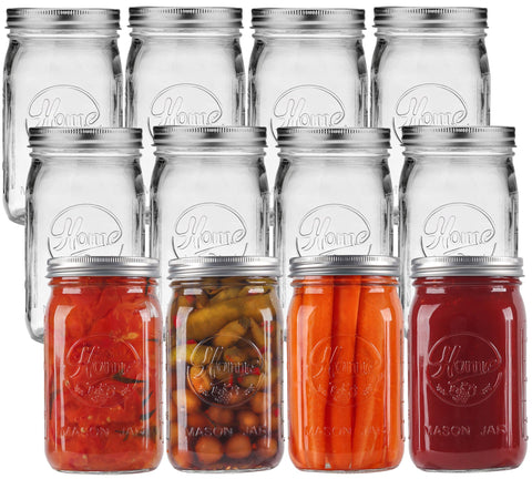 Esrentle 12-pack wide-mouth 32oz jars for organized storage.