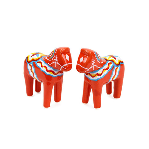 Essence of Europe Gifts dala horse salt pepper ceramic shaker set for Scandinavian kitchen decor