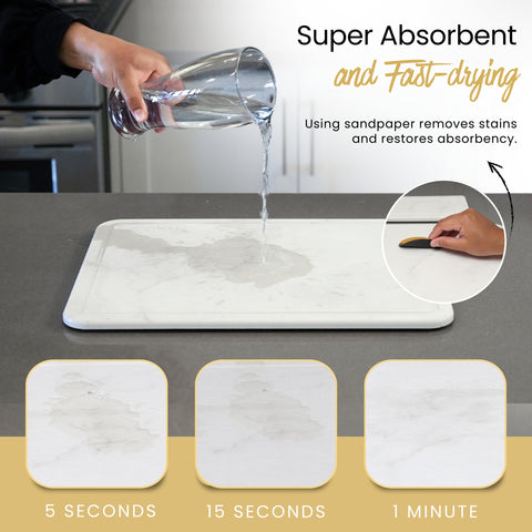 Essencoso collapsible metal rack stores the mat neatly beside the sink.