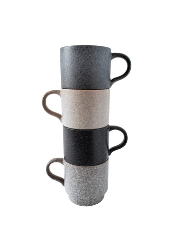 Essential Drinkware 14oz stackable mug with speckled exterior for easy cupboard storage