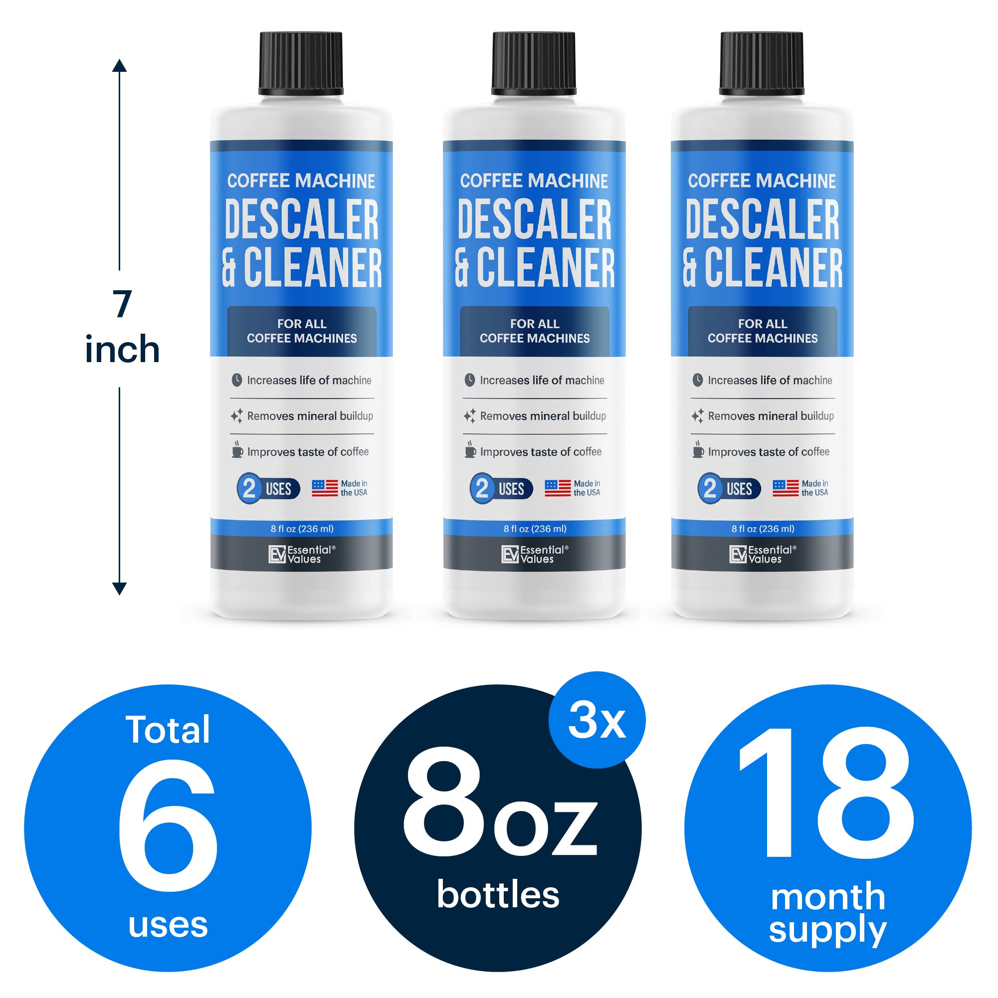 Essential Values descaling solution 3-pack box highlights savings
