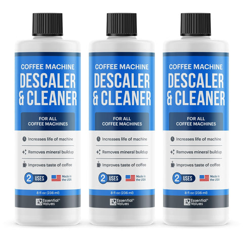 Essential Values descaling solution bottle front view for kitchen use