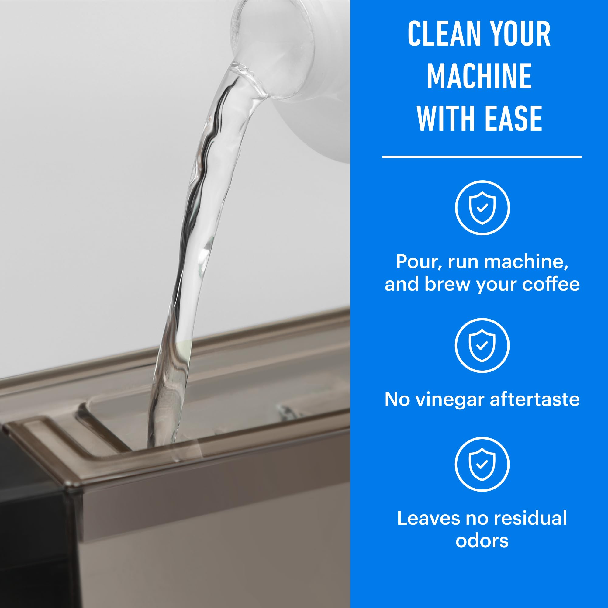 Essential Values descaling solution beside Breville coffee machine, ready for maintenance
