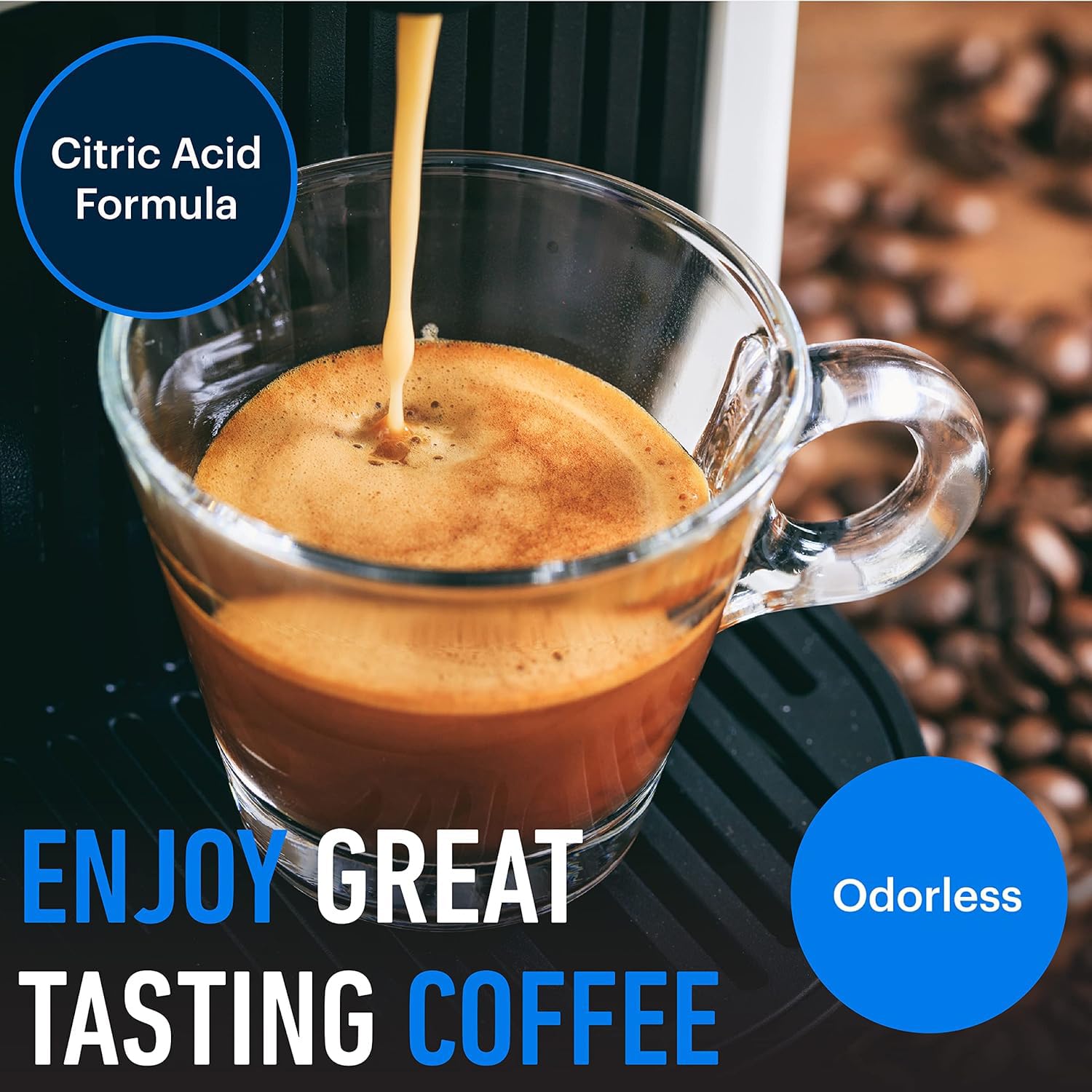 Essential Values descaling solution in-use inside a coffee machine improves cleanliness