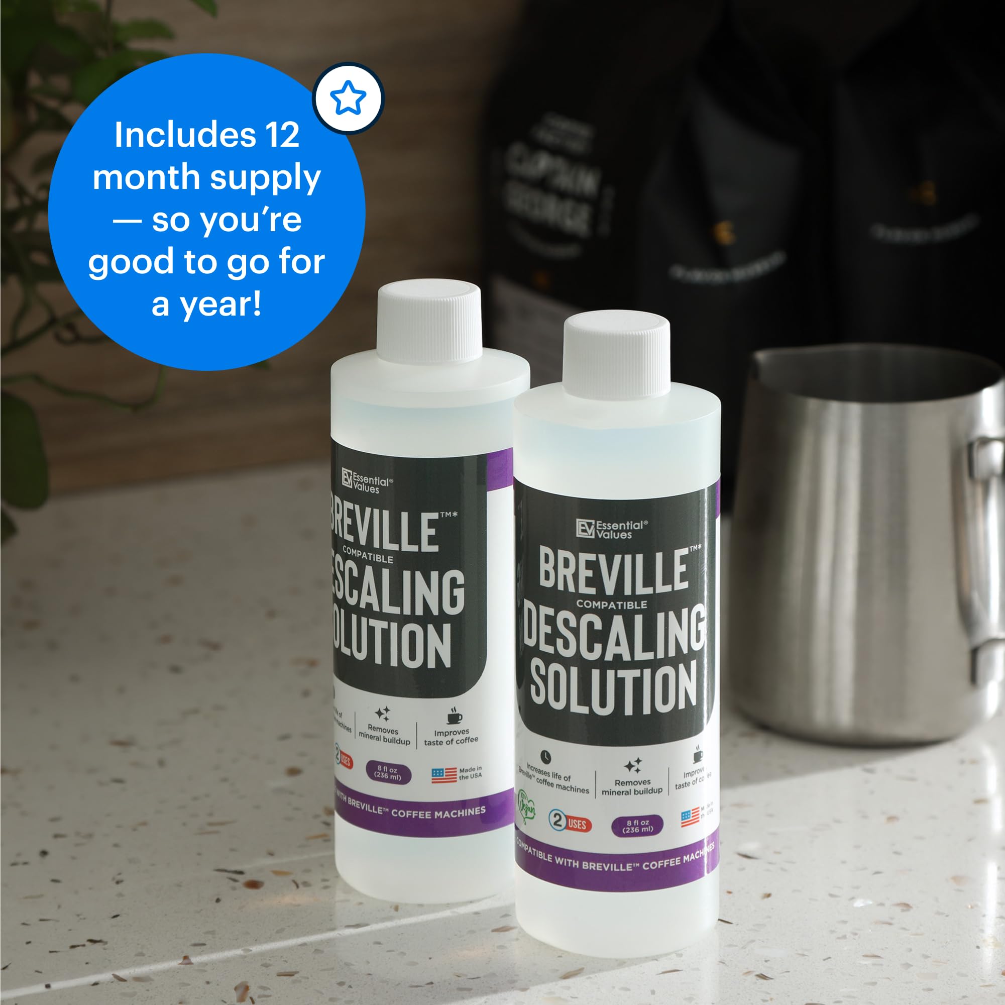 Essential Values descaling solution packaging is recyclable and eco friendly