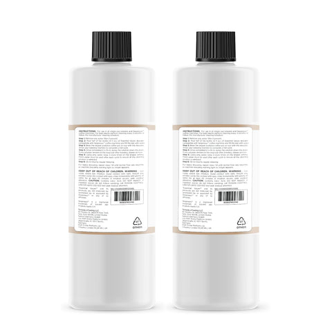 Essential Values Nespresso descaler bottle pour shows mineral buildup removal in use