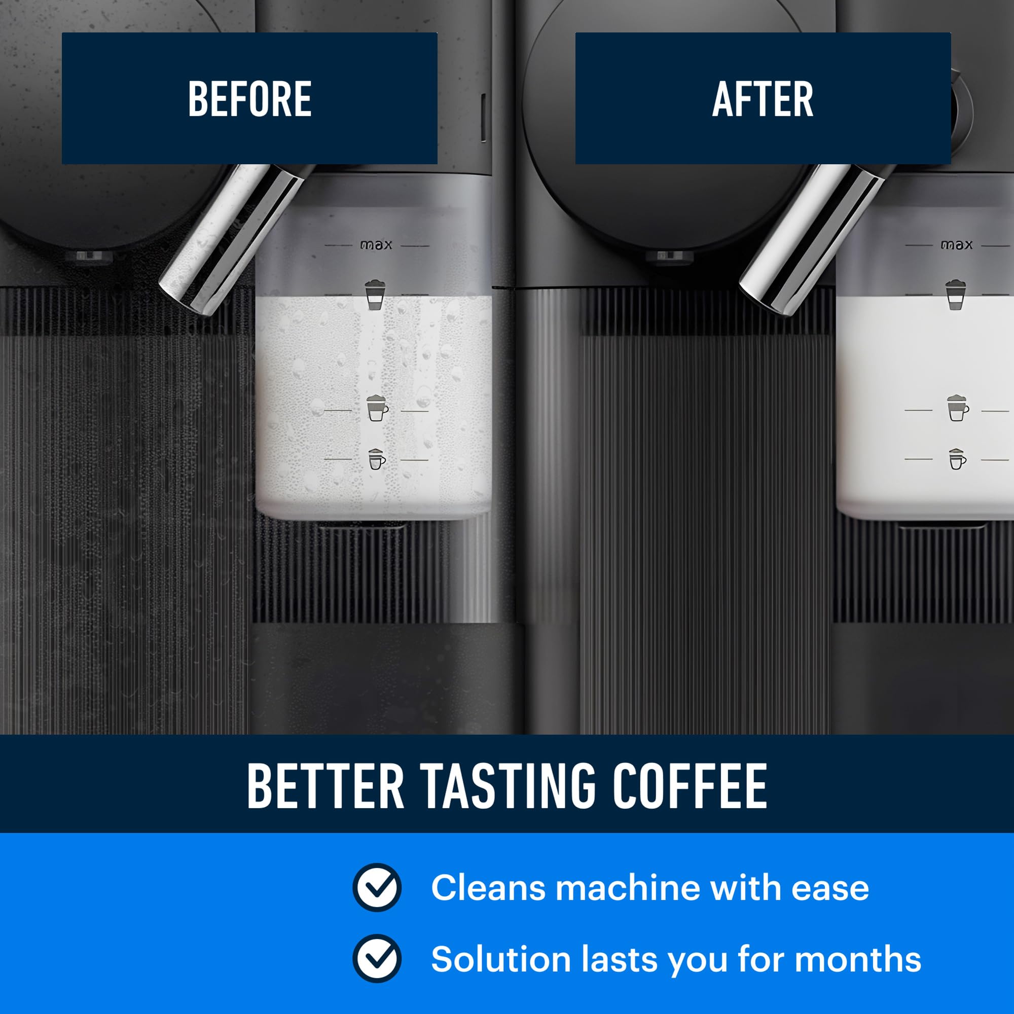 Essential Values Nespresso descaler machine front image showing compatibility with espresso machines
