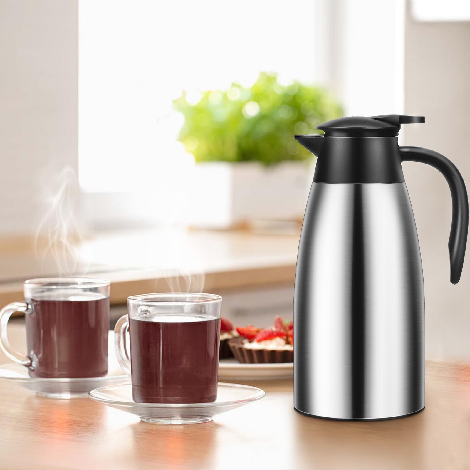 Essenya carafe preserves heat for up to 12 hours and cold for up to 24 hours