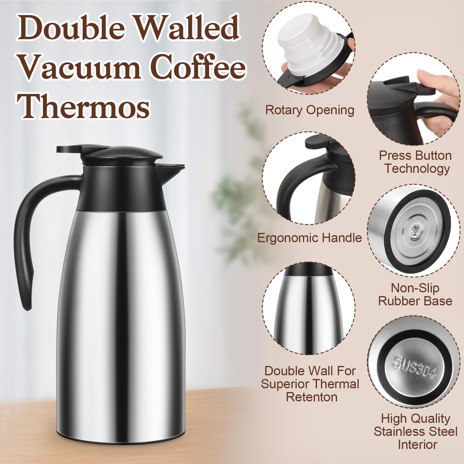 Essenya stainless steel carafe with ergonomic handle for easy pouring