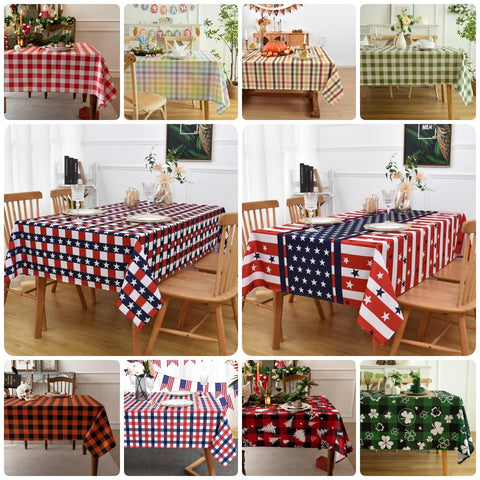 Essifunia patio scene with plaid table cover during a sunny barbecue