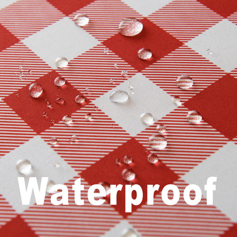Essifunia tablecloth shown indoors and outdoors for picnics and garden gatherings