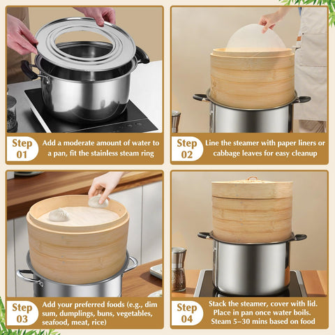 Essovee reusable silicone liners simplify cleanup and protect steaming foods.