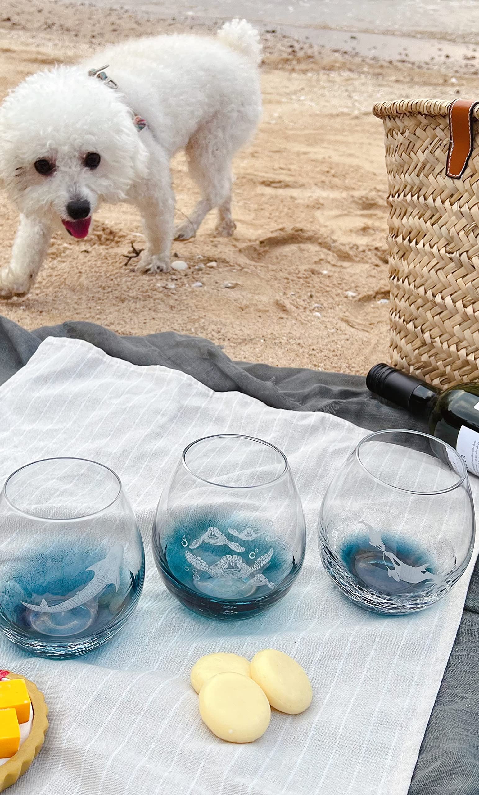 Etchpress 18-ounce glass with four engraved sea turtles, perfect for celebrations.