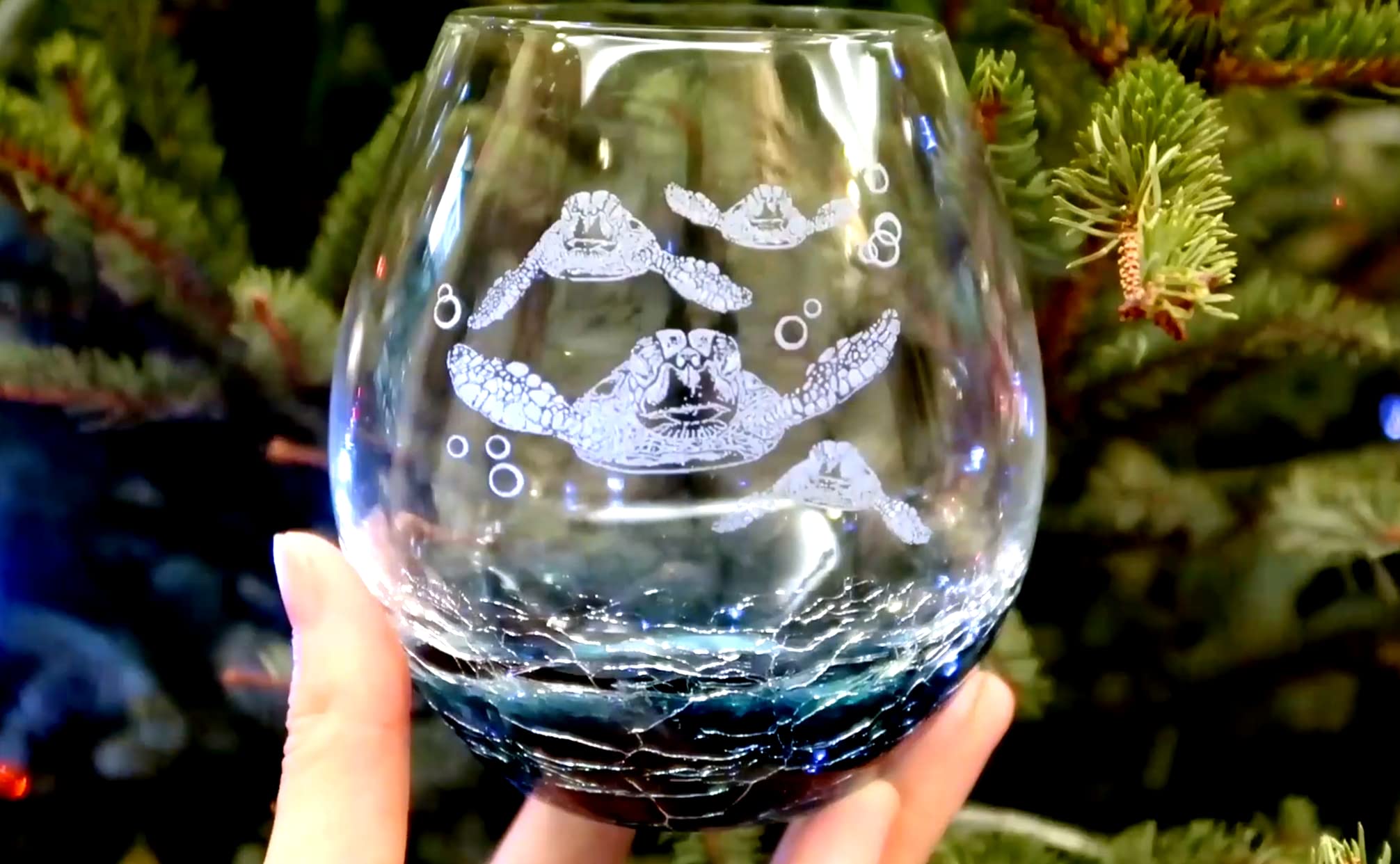Etchpress four-turtles engraving supports memorable toasts.