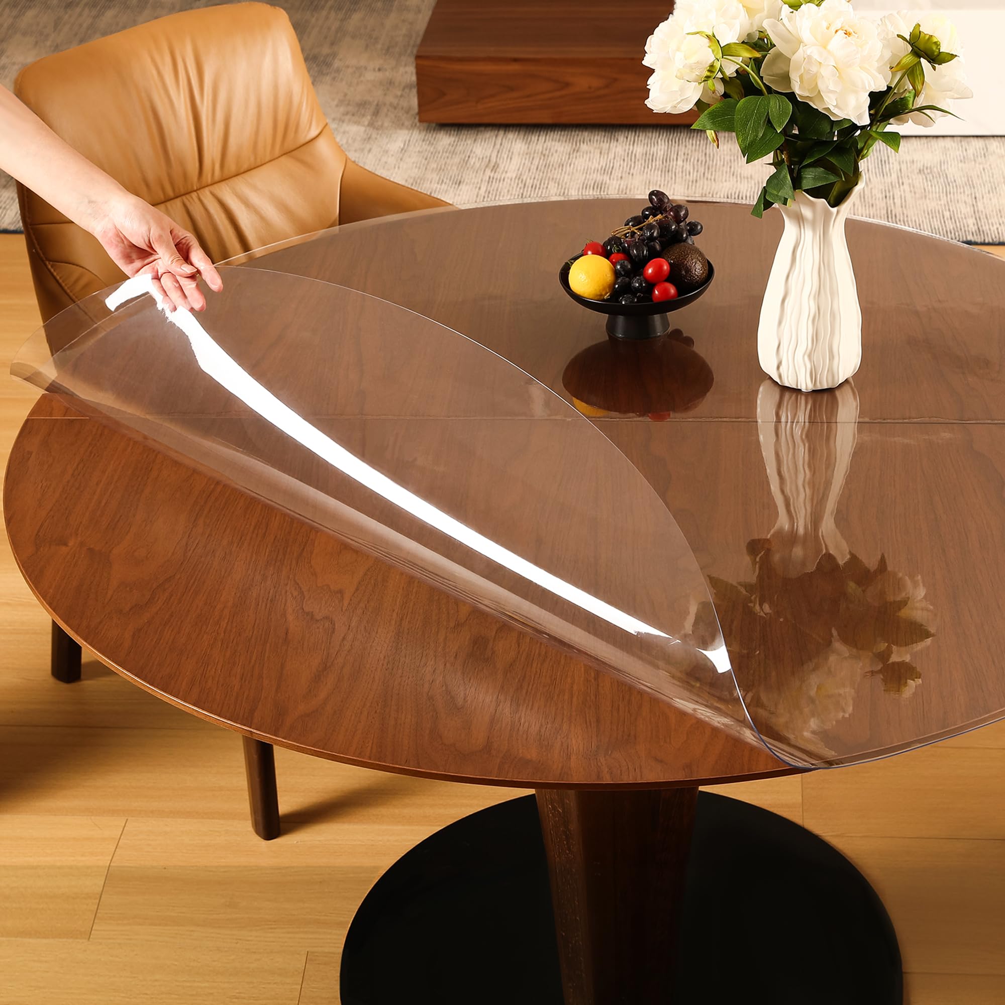 ETechMART clear round table cover 42 inch protects surfaces from spills while staying transparent.