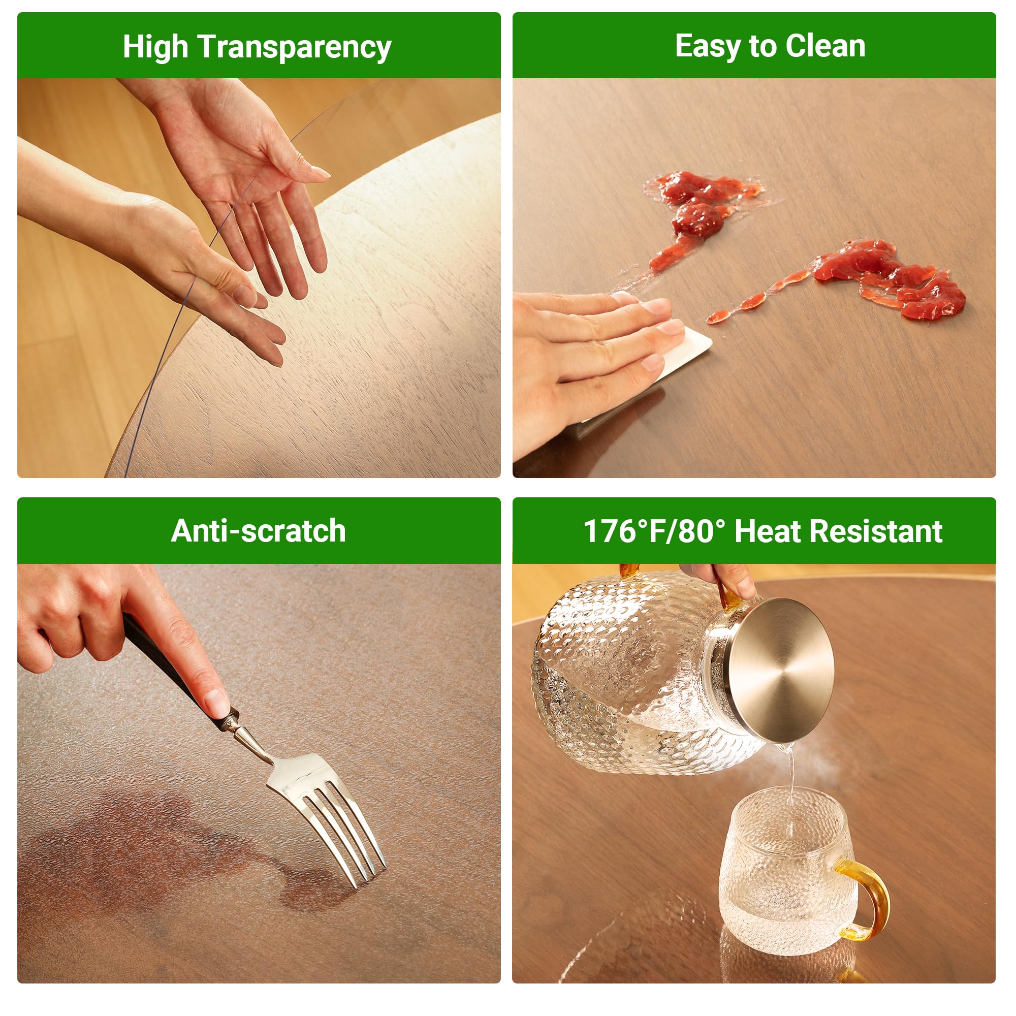 ETechMART waterproof clear table cover guards against spills and stains in daily use.