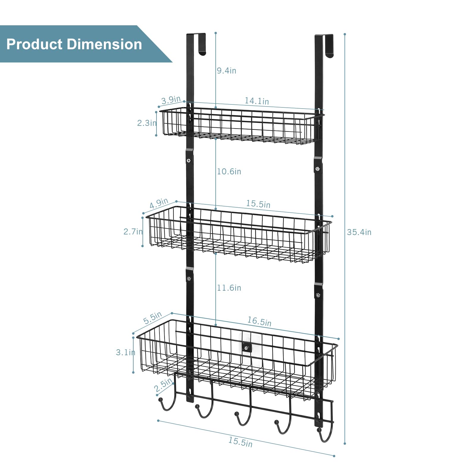 ETELI door rack with five hooks helps hang utensils, towels, or keys.