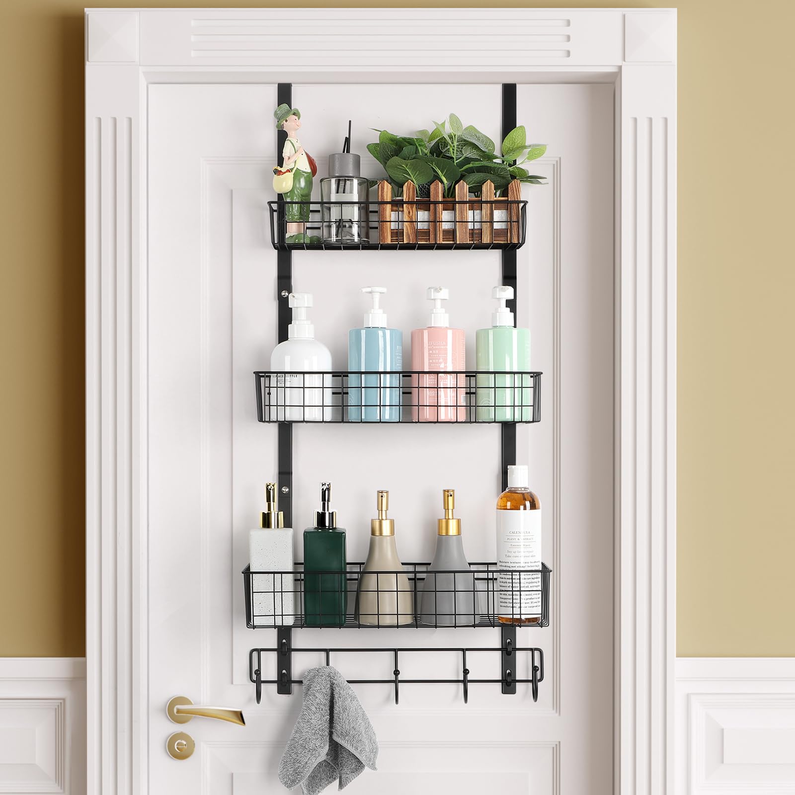 ETELI over-the-door pantry organizer with three-tier baskets keeps items tidy and accessible.