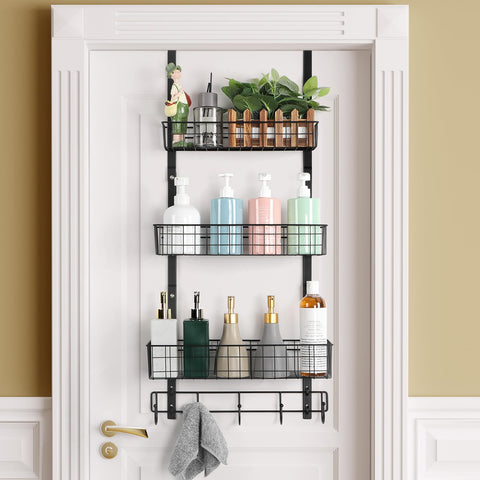 ETELI over-the-door pantry organizer with three-tier baskets keeps items tidy and accessible.