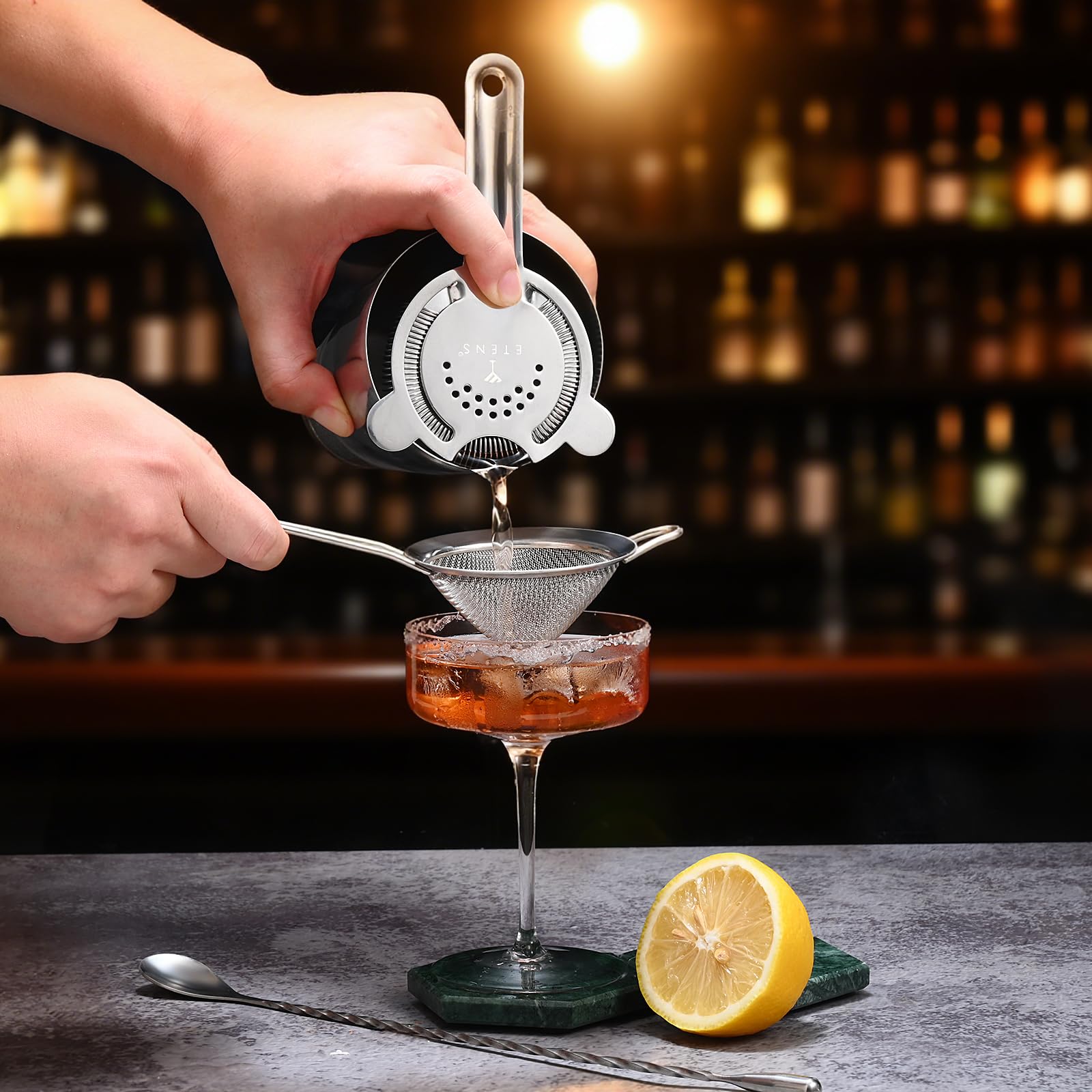 Etens bar spoon 12-inch twisted grip for easy stirring.