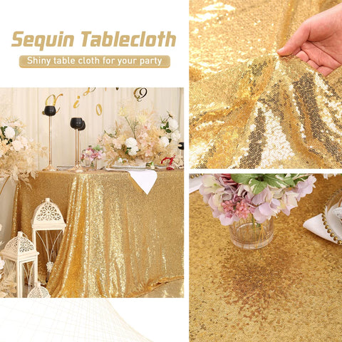 Eternal Beauty gold tablecloth for birthday party table setting with festive shine.