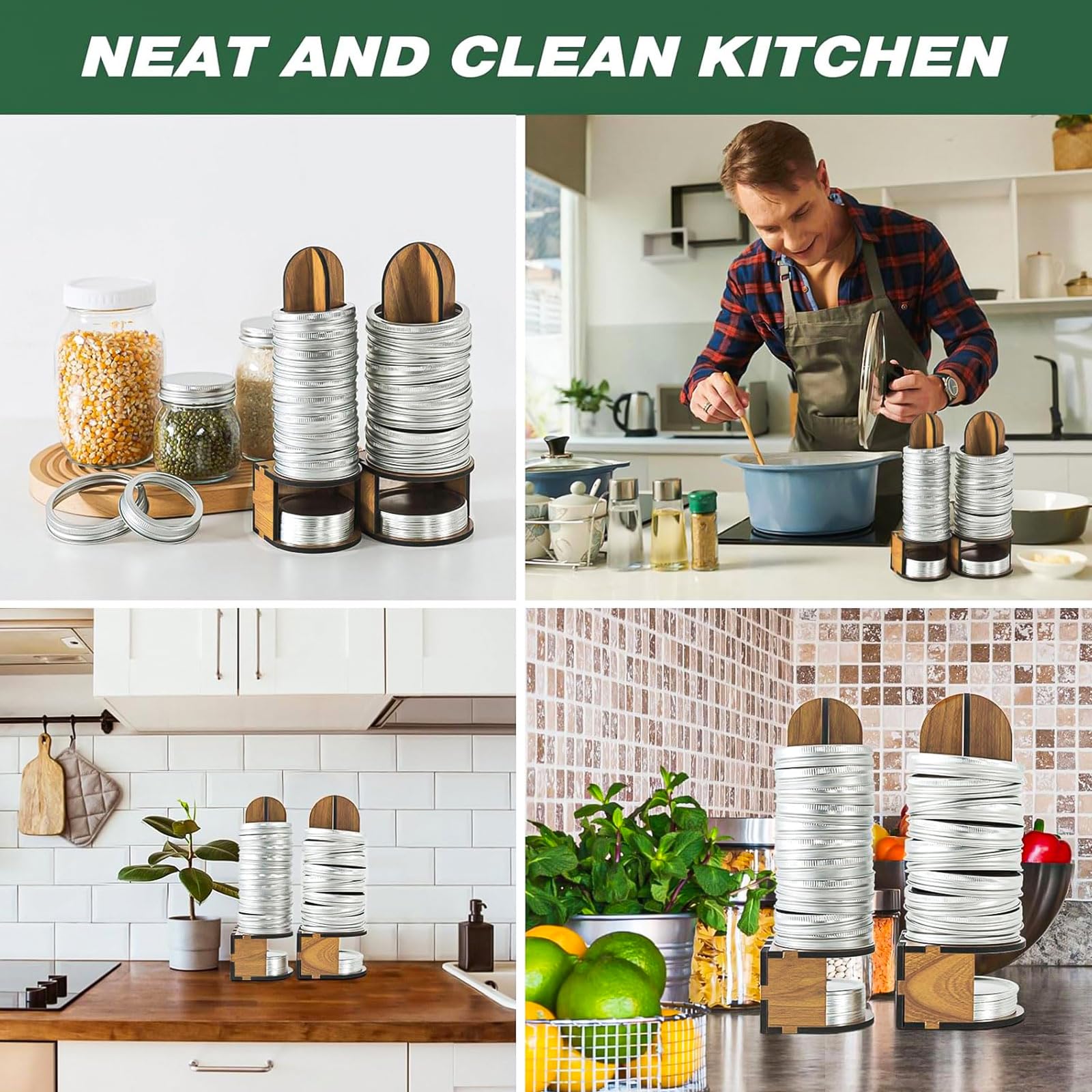 Ethlomoer mason jar accessory storage for lids and rings optimizes small kitchen storage