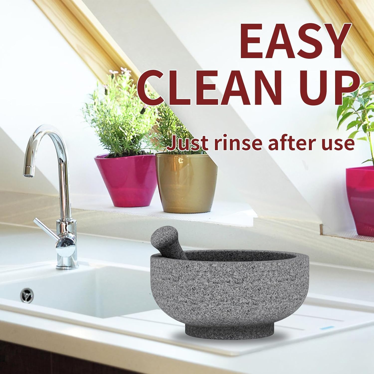 Etholive granite mortar close-up shows durable unpolished surface ideal for grinding.