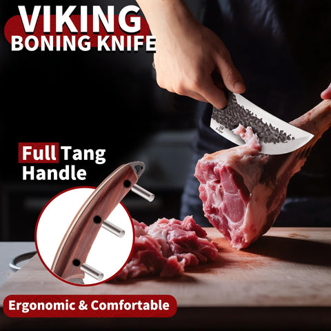 Ethyxe butcher set ergonomic-sandalwood-handles offer comfortable grip.