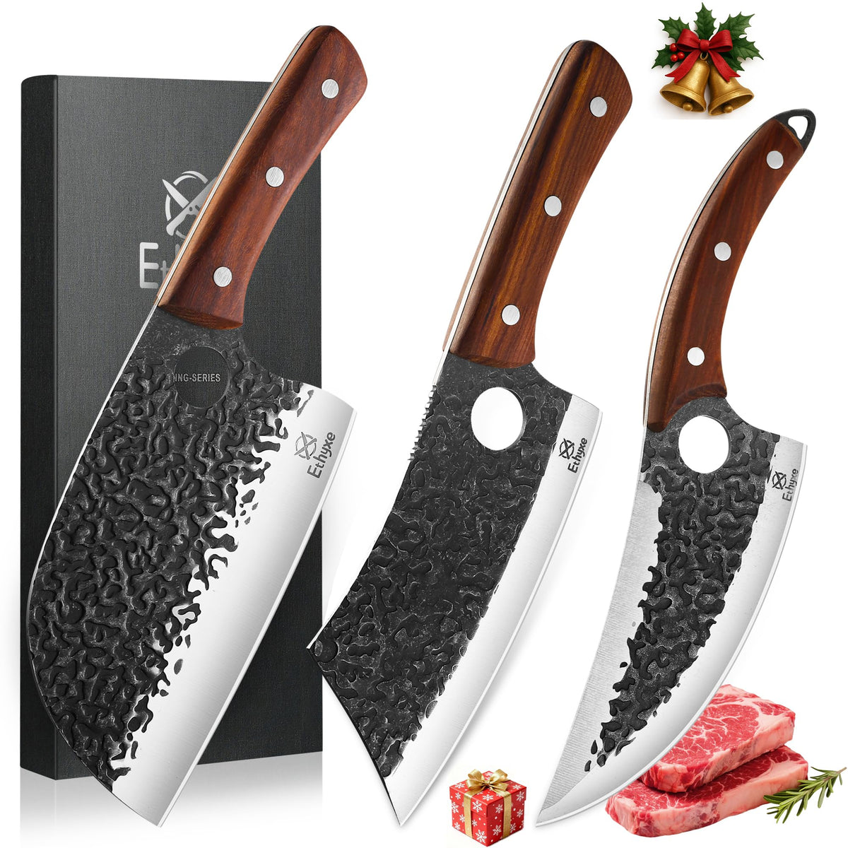 Ethyxe butcher set with Serbian-chef-knife for precise slicing.