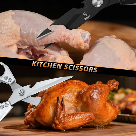 Ethyxe all-purpose kitchen scissors ready to open bottles and cut vegetables.