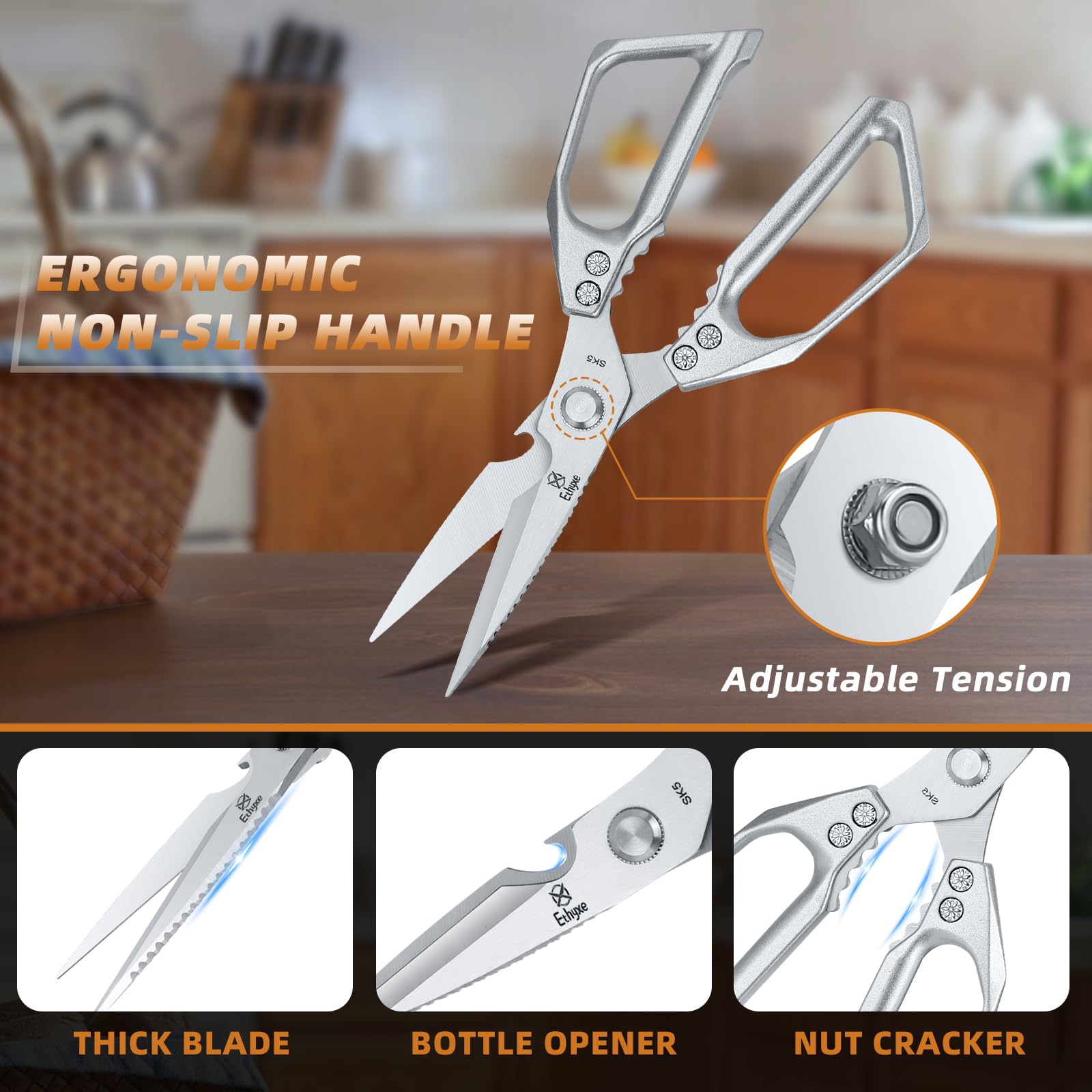 Ethyxe kitchen scissors black pair designed for heavy-duty poultry and bone work.