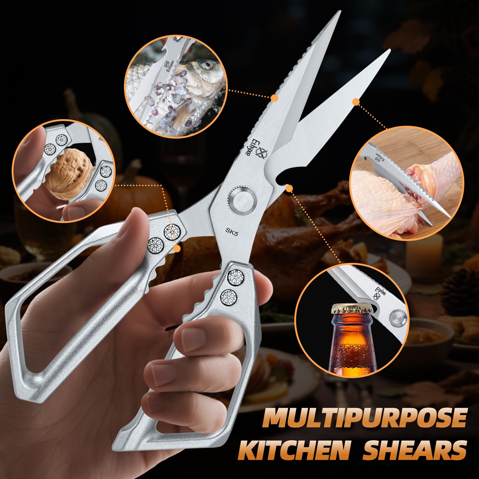 Ethyxe heavy-duty kitchen scissors deliver lasting sharpness for daily meal prep.