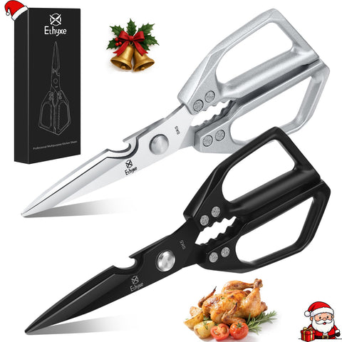 Ethyxe kitchen scissors silver pair with ergonomic handles for precise slicing.
