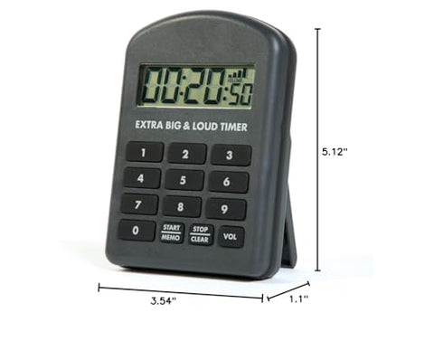 ETI Extra Big and Loud Timer side view with magnet pads and stand for versatile kitchen setup.