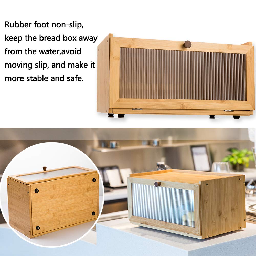 ETMI bamboo bread box back vent holes support air circulation for humidity control.