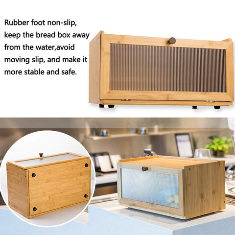 ETMI bamboo bread box back vent holes support air circulation for humidity control.