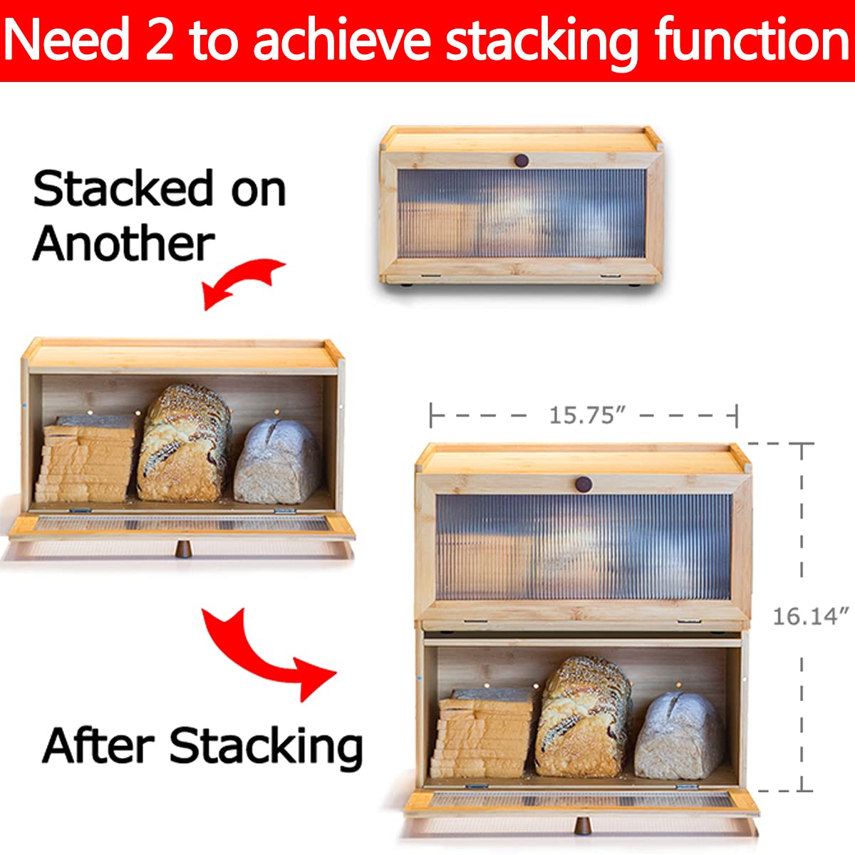 ETMI bamboo bread box easy assembly in minutes with five boards.