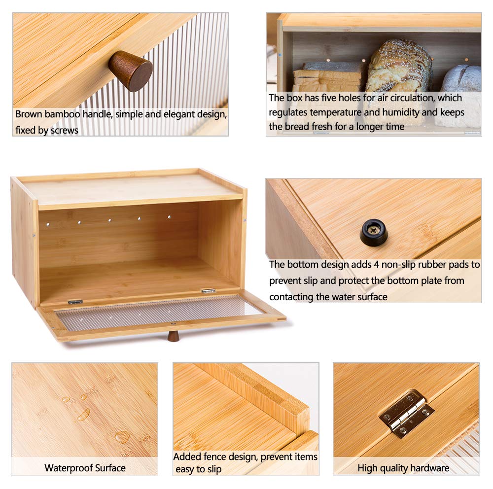 ETMI bamboo bread box multi layer design enables flexible pantry organization.