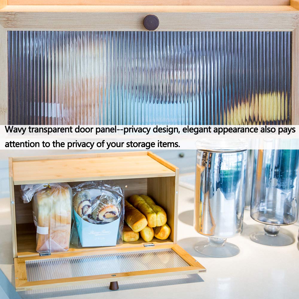 ETMI bamboo bread box top flat surface ready for small items on counter.
