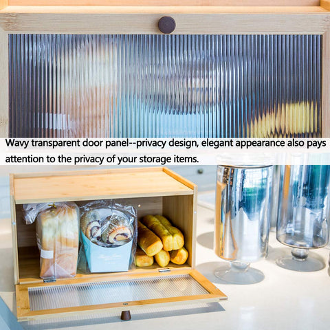 ETMI bamboo bread box top flat surface ready for small items on counter.