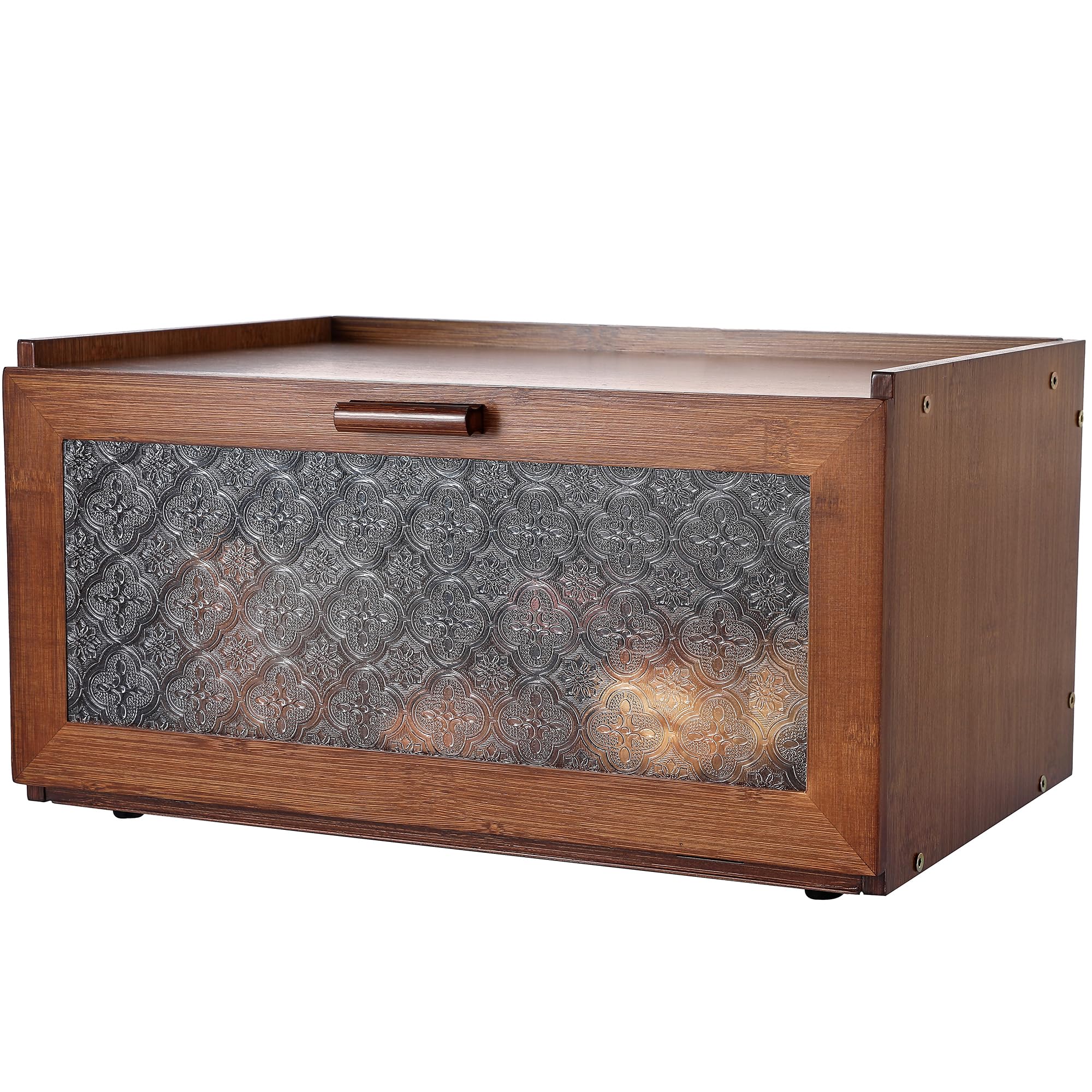 ETMI Vintage Bread Box front view shows bamboo construction with air holes for freshness