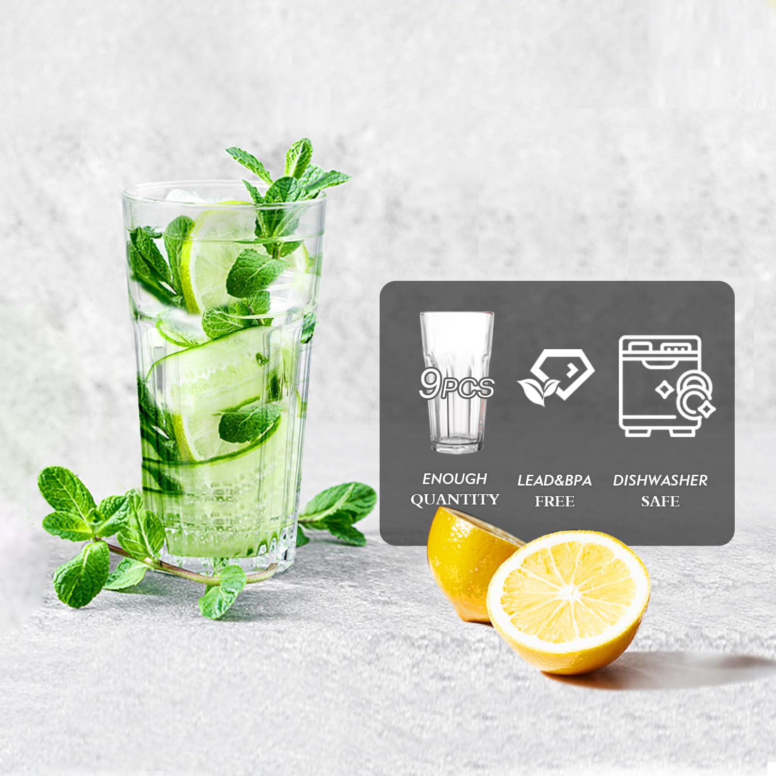 Etolies clear glassware ideal for water, juice, cocktails and more