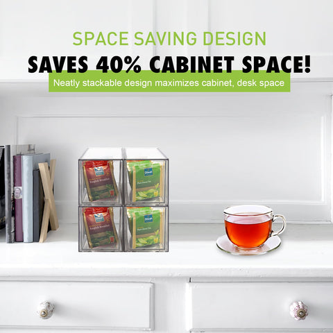 Ettrick clear drawer tea storage system keeps essentials visible.