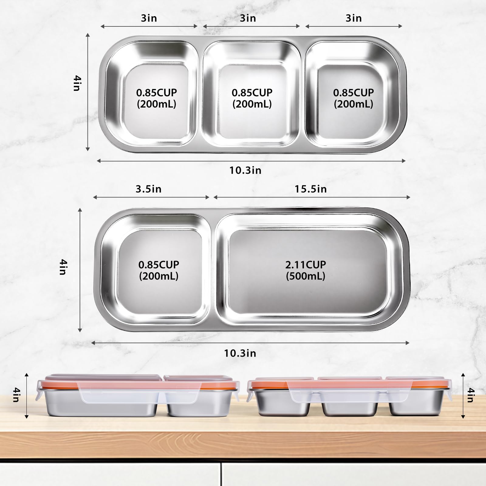 Etvski Snackle Box orange lids close-up showing airtight seal for spill-free travel.