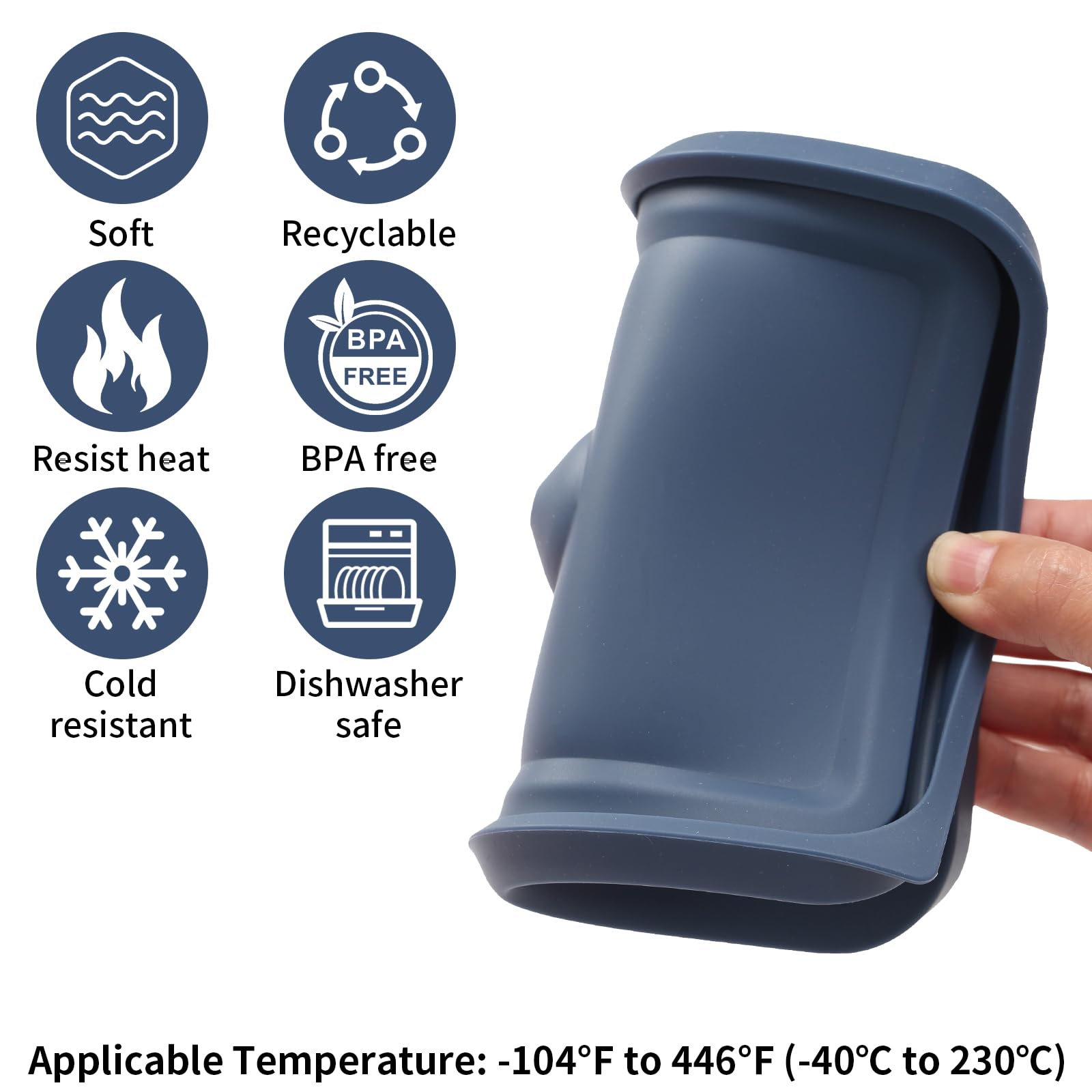 Close-up of dark blue silicone lid fitting Pyrex 7211-PC bowl
